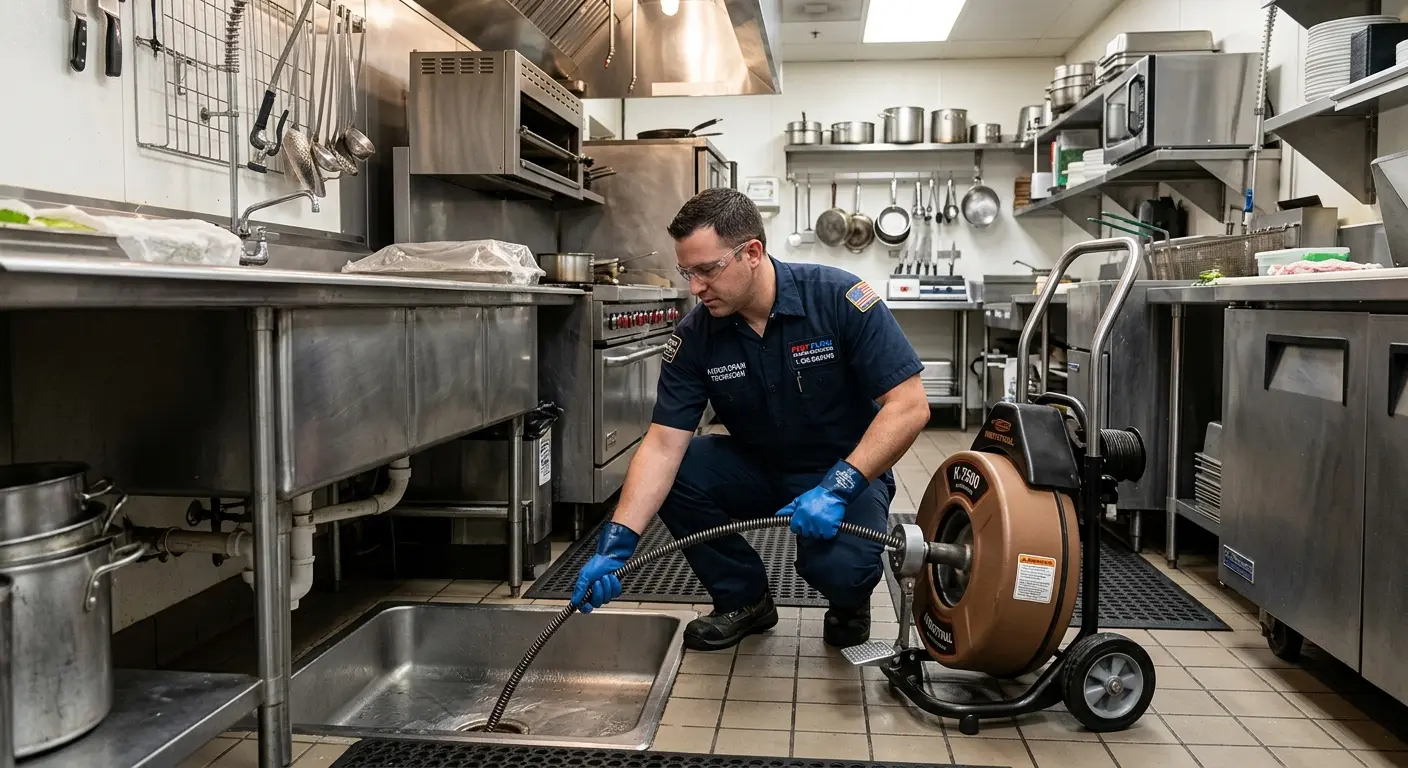 Commercial drain cleaning service in a restaurant kitchen in Gautier